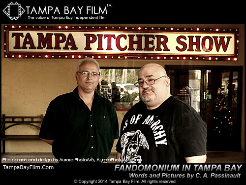 Tampa Bay independent filmmakers Andy Lalino and Rick Danford show off the premier of their Fandomonium in Tampa Bay event series on June 22, 2014, at the Tampa Pitcher Show